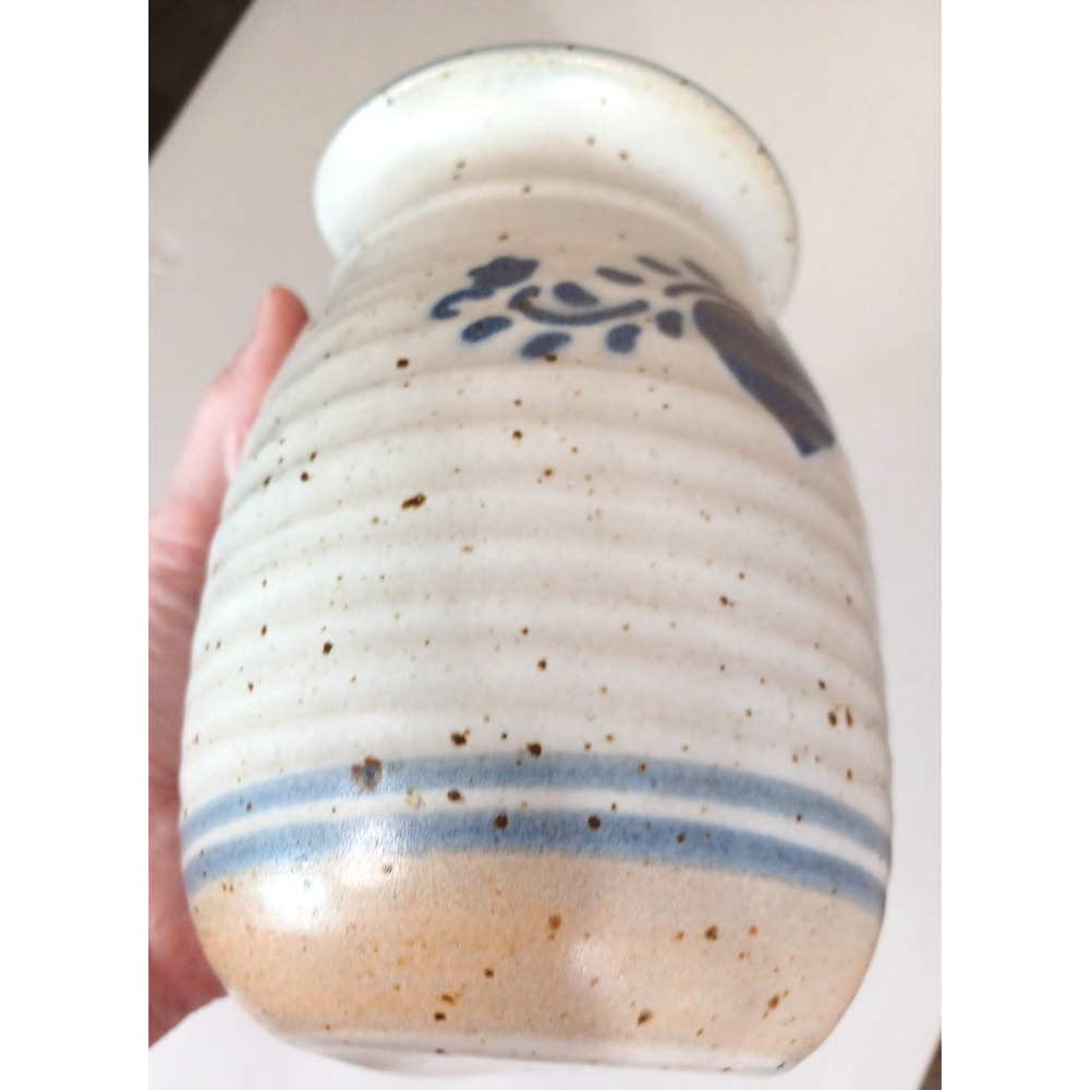 VTG Blue Heart Salt Speckled Stoneware Wall Vase Pocket 7x4 Country Cottage - Picture 16 of 16